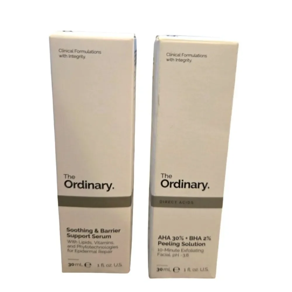 NIP THE ORDINARY SOUTHING & BARRIER SUPPORT SERUM, & AHA BHA PEELING SOLUTION